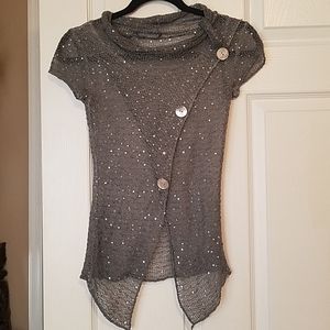 Gray sequin mesh top XS